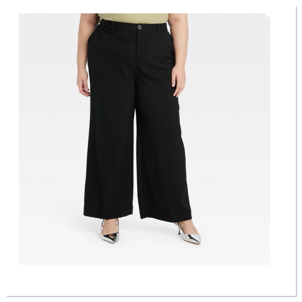 Women's High Rise Black Wide-Leg Trousers Pants PRW21R